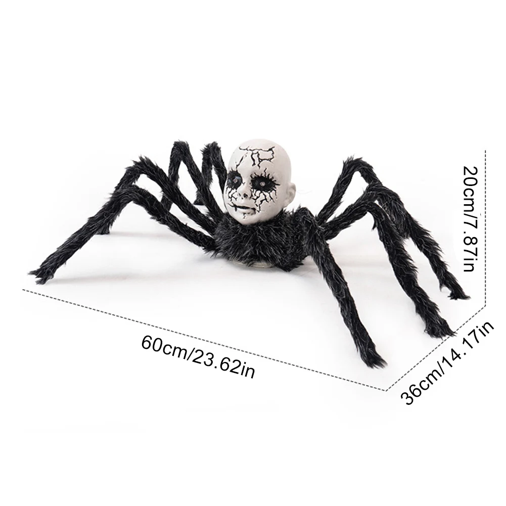 2025 Halloween Doll Face Spider Ornament Haunted House Electric Induction Light-Up Voice-Activated Scary Walking Prop Decor