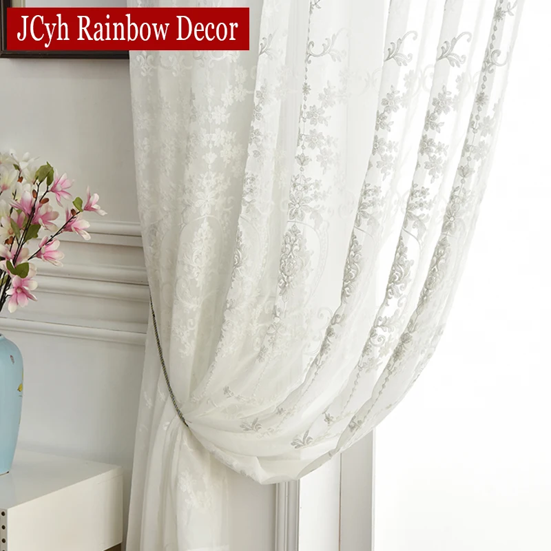 Embroidered White Tulle Curtains For Living Room Hall European Lace Voile Sheer Curtains For Window Bedroom Girl Drapes sheer curtains window curtains decor curtains embroidered curtains
