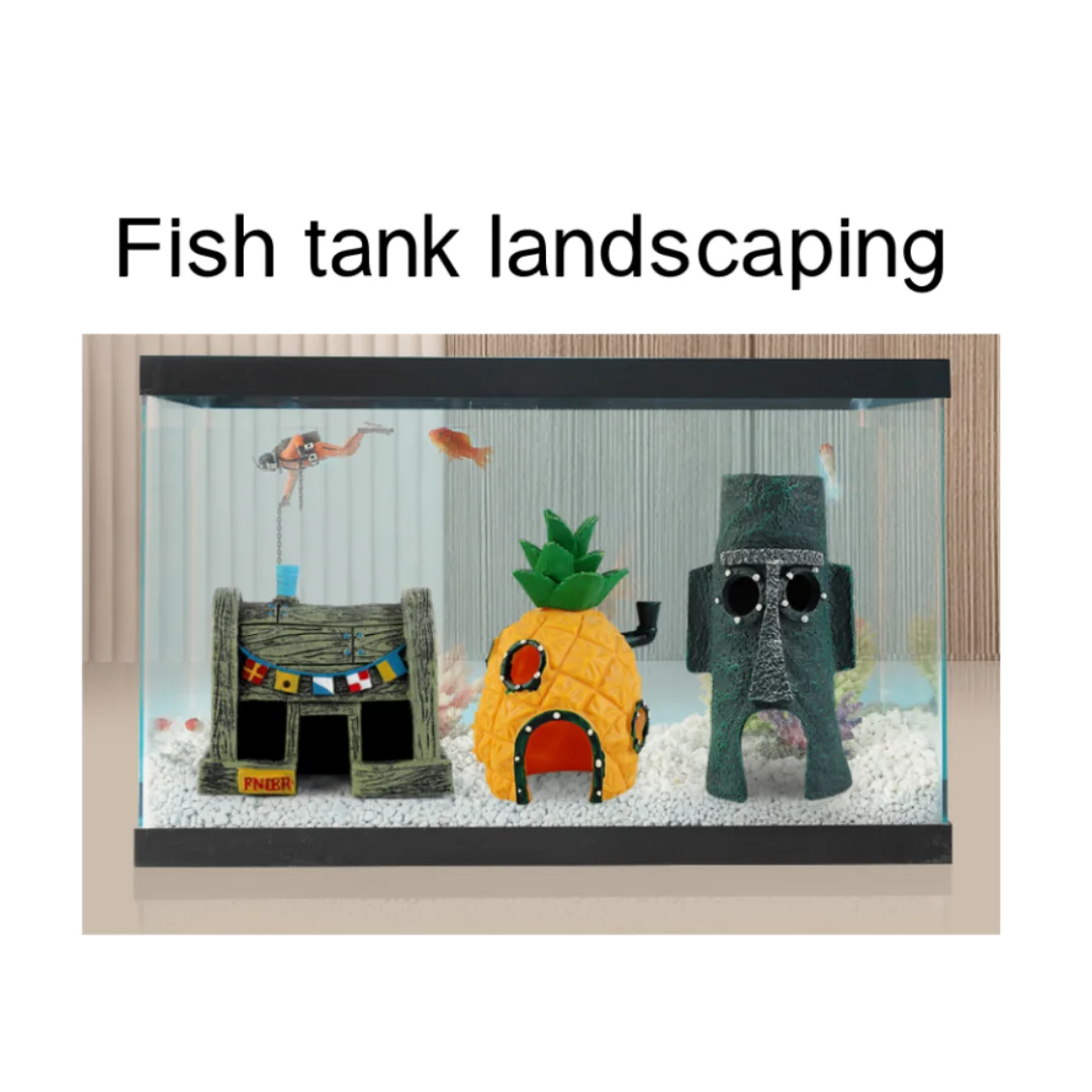 fish tank ornaments Cute Aquarium Resin Castle Tower Hiding Cave Decoration