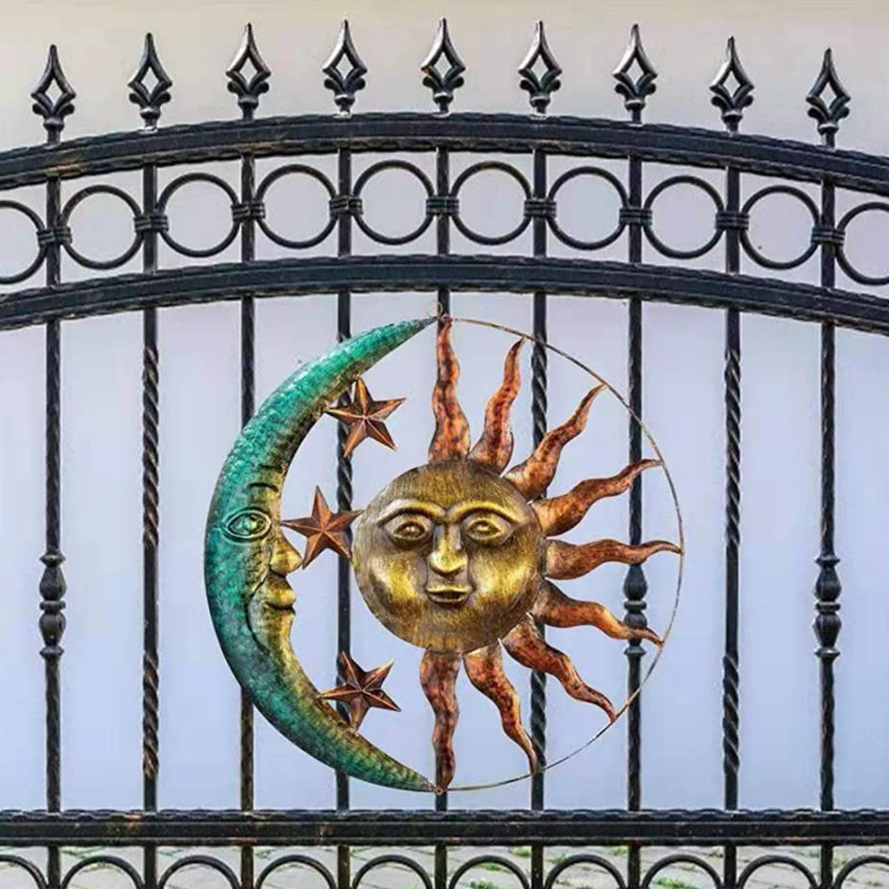 Metal Moon Sun Art Craft Hanging Pendant Home Room Background Wall Decoration Wrought Iron Adornment |