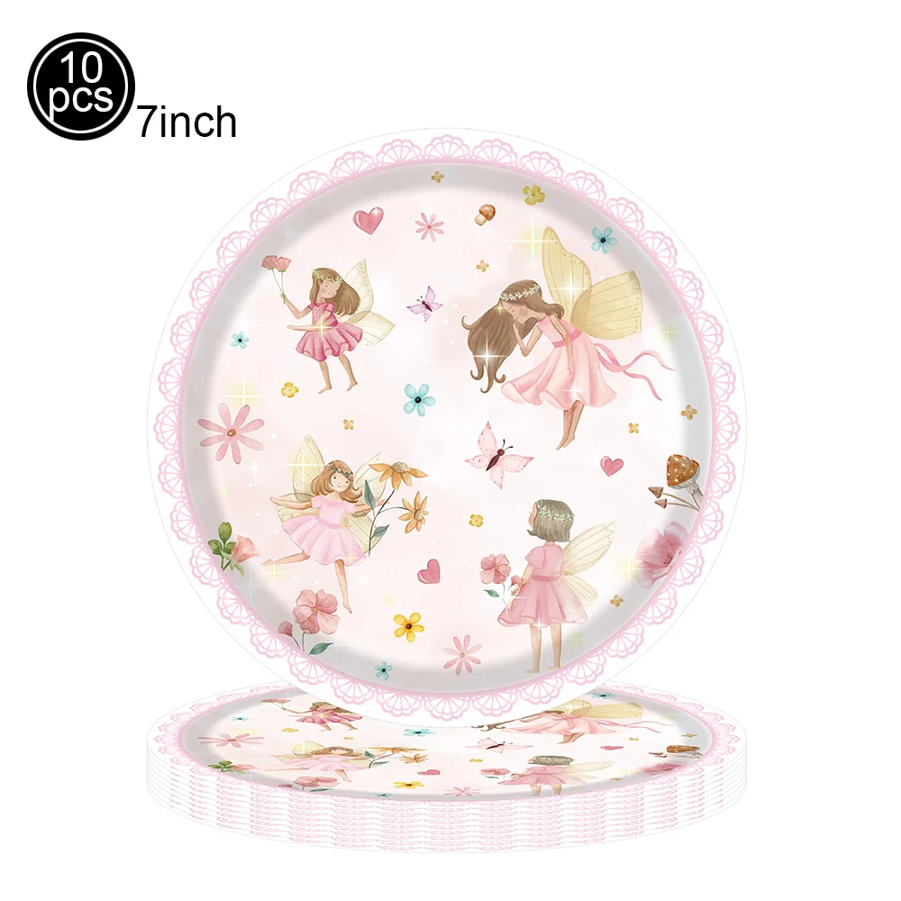 Pink Butterfly & Flower Fairy Disposable Party Tableware Set - Plates, Cups, and Napkins
