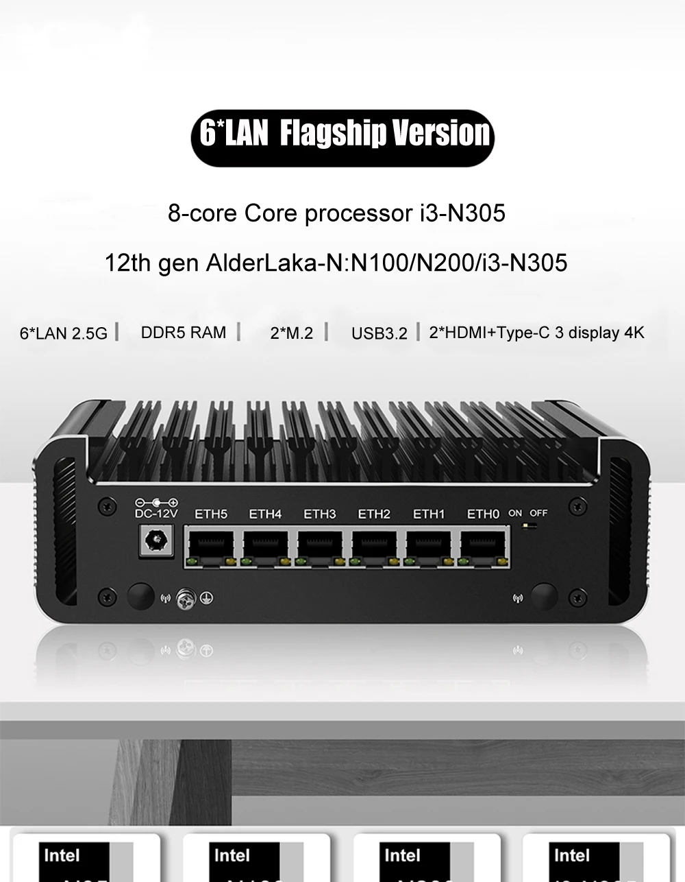 6*LAN 2.5GbE Mini PC 12th Gen Intel N150 6xi226-V Firewall Router DDR5 2*HDMI2.1 TPM2.0 AES-Ni ESXI Computer Window11