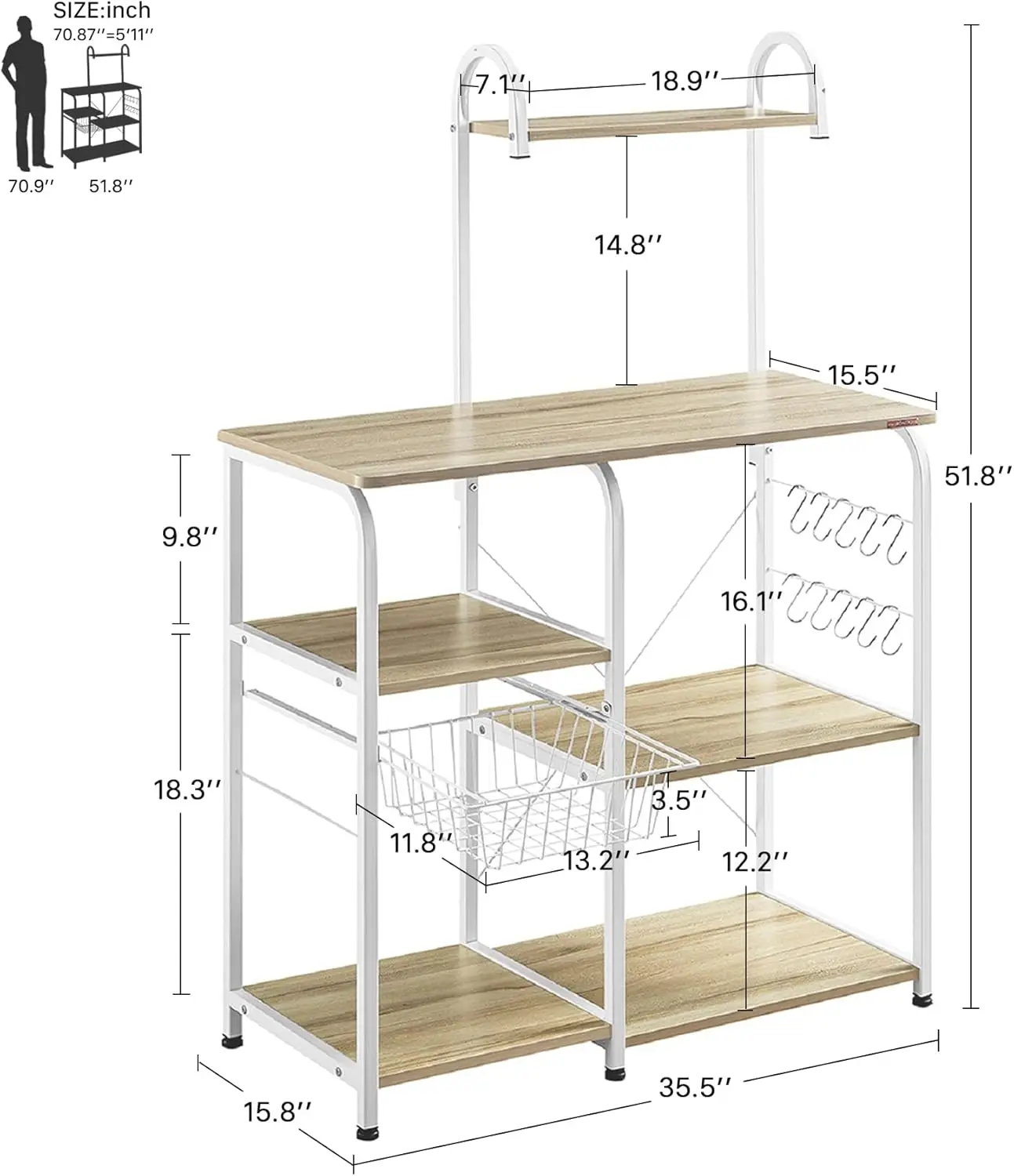 Kitchen Baker's Rack Utility Storage Shelf 35.5" Microwave Stand 3-Tier+4-Tier Shelf for Spice Rack Organizer Works