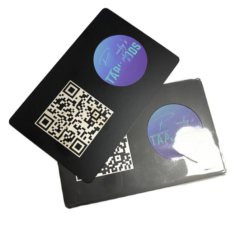 

Laser Qr Code Black Metal Business Tap Cards Nfc Visit Card For Loyalty Program