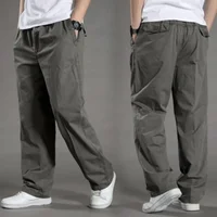Spring Autumn Thin Men's Casual Pants Work Pants Large Size Loose Men's Long Cargo Pants Elastic Waist Lightweight