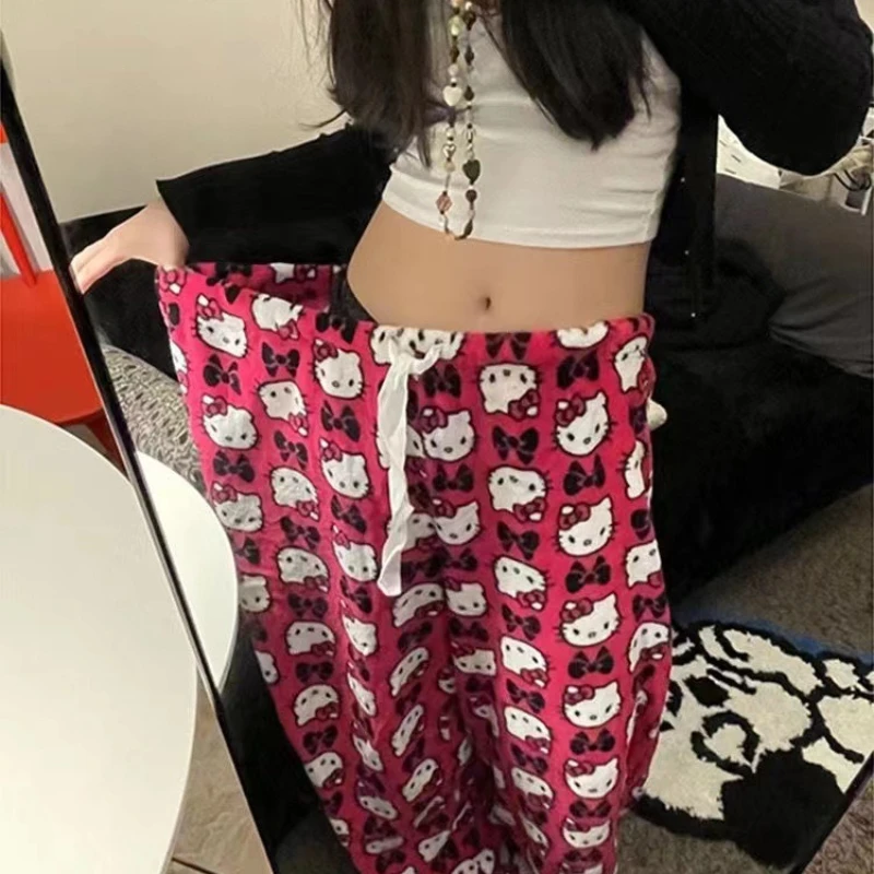 

Kawaii Sanrio Anime Hello Kitty Cute Cartoon Loose All Match Trousers Fashion Simple Casual Pants Girly Heart
