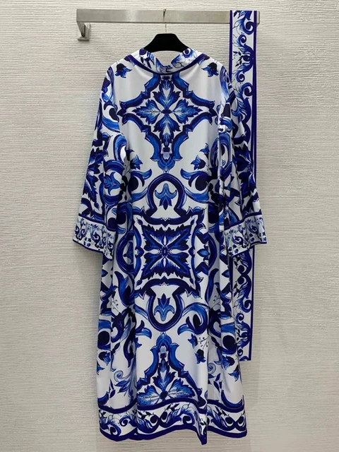 Pigiama con cravatta in vita allentata con stampa temperamento, moda per la casa, nuovo elegante abito a maniche lunghe da donna primaverile ed estivo 6