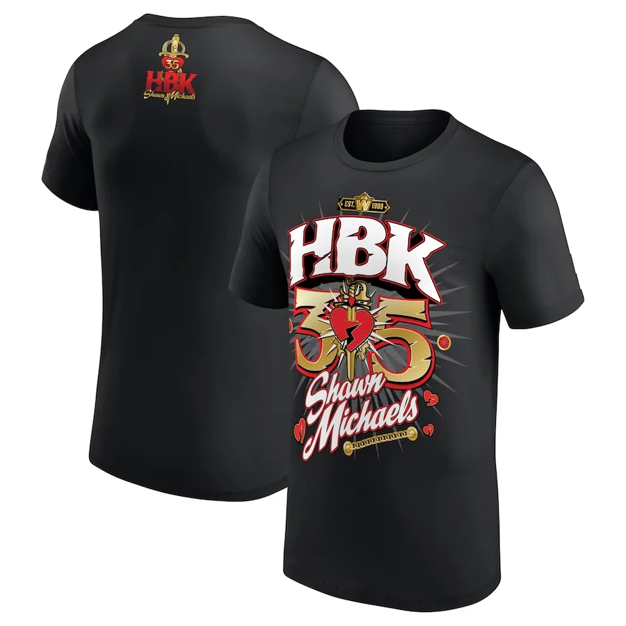 Men's Black Shawn Michaels Heartbreak Kid 35th Anniversary T-Shirt Summer Short Sleeve Sport Mem Women Children Clothes Tee Tops