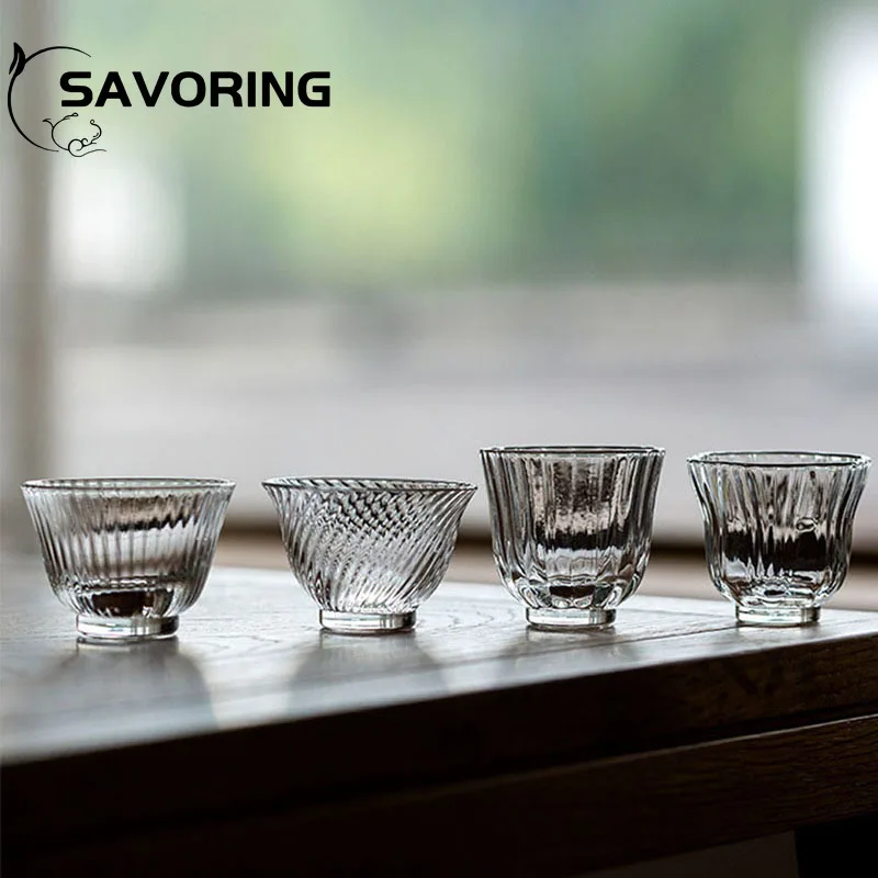 Japanese Heat-resistant Glass Petal Cup Smelling Cup Transparent Vertical Teacup Single Master Small Sake Wine Drinkware