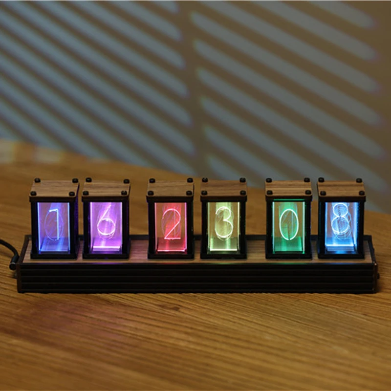 New RGB LED Tube Clock Vintage Digital Nixie Clock 6 Bit Time Photo