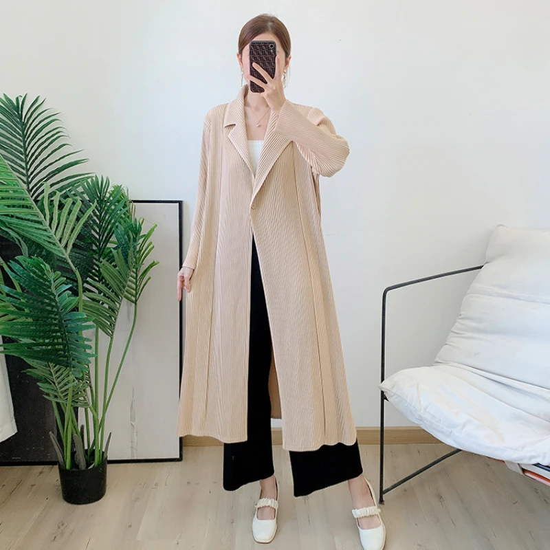 

Женский Свободный плащ на одной пуговице, стрейчевый плиссированный жакет миаке с отложным воротником и длинными рукавами, 45-75 кг, Осень-зима 2022