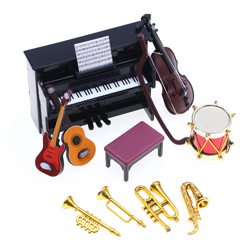 1:12 Puppenhaus Miniatur klassisches Musikinstrument Klavier Gitarre Saxophon Set Instrument Modell Puppe Home Life Szene Dekor – Detail 7