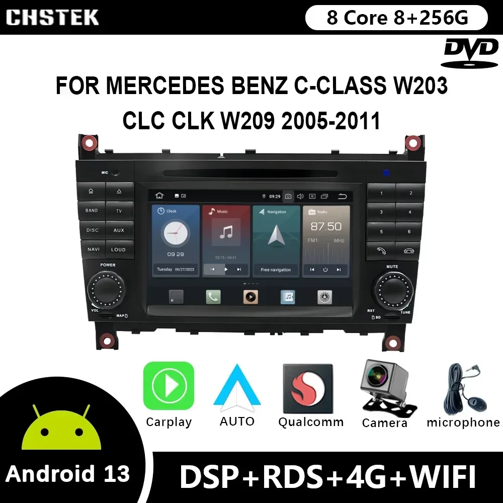 

CHSTEK Qualcomm Car Radio 7" Android 12 For Mercedes Benz C-Class W203 CLC CLK W209 2005-2011 DVD GPS CarPlay WIFI 4G Bluetooth