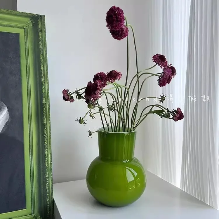 French Style Retro Green Glass Vase Living Room Home Tabletop Flower Arrangement Decoration 3