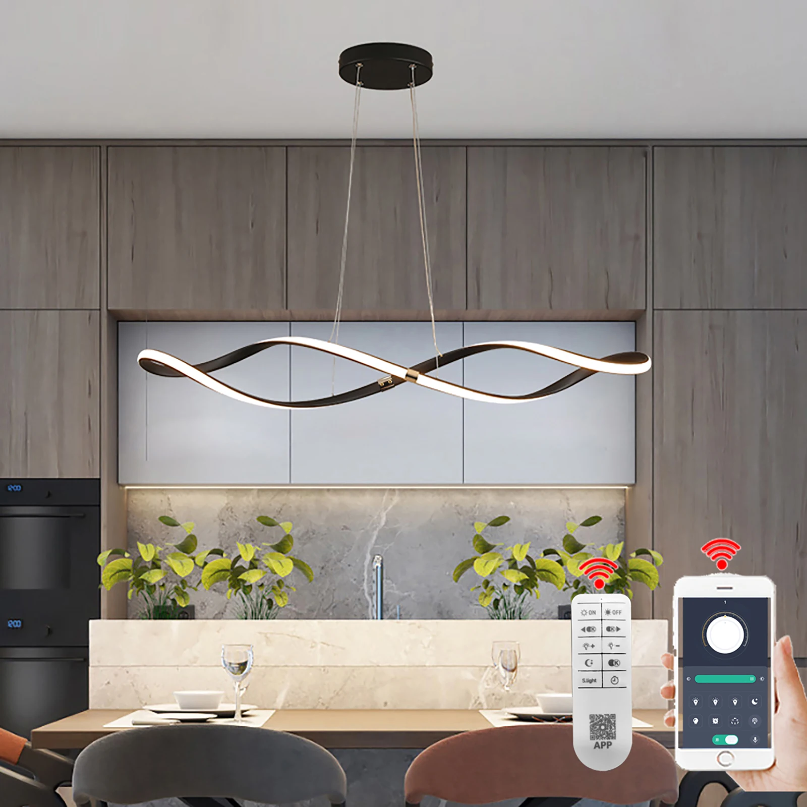 Pendant Light Dimmable Ceiling hanging lamp Led Cahndeliers Dining room Kitchen Black/White lustre L100cm W/remote pendant lights pendant lamp chandelier lighting