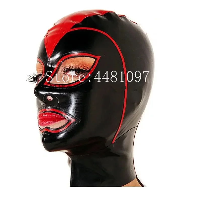 

Женская черная маска ручной работы, сексуальные фетиш, открытые глаза, губы с красной отделкой для мужчин и женщин, костюмы для косплея на Хэллоуин