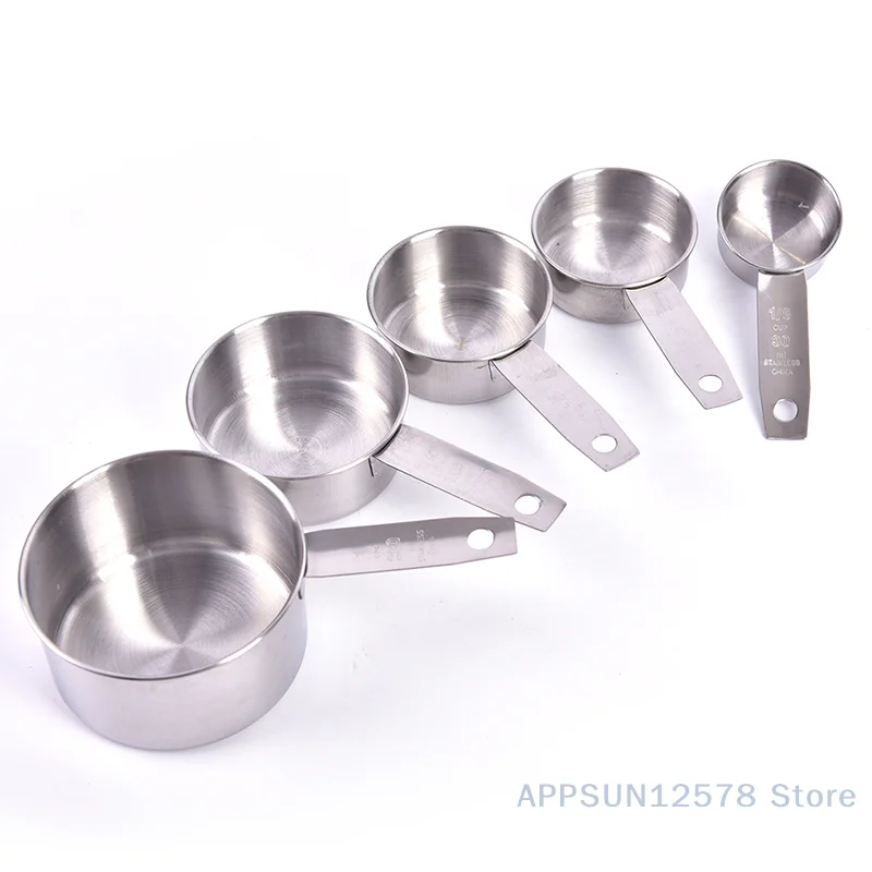 5PCS Stainless Steel Measuring Cups and Spoons Set Kitchen Baking Gadget Tools 4