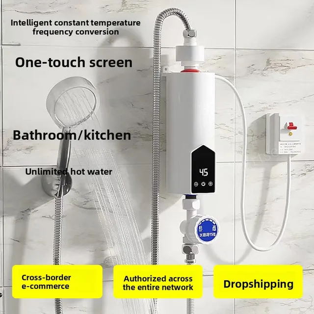 เครื่องทำน้ำอุ่นทันที 220V 3000W-5500W เครื่องทำความร้อนไฟฟ้าแบบพกพาสำหรับห้องน้ำ ฝักบัวน้ำร้อน และการทำความร้อนในครัวเรือน 1