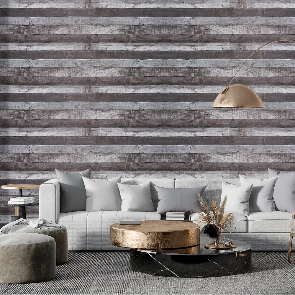 3D industrial style wood board wallpaper, thickened PVC self-adhesive simulation old wallpaper Home Decorative