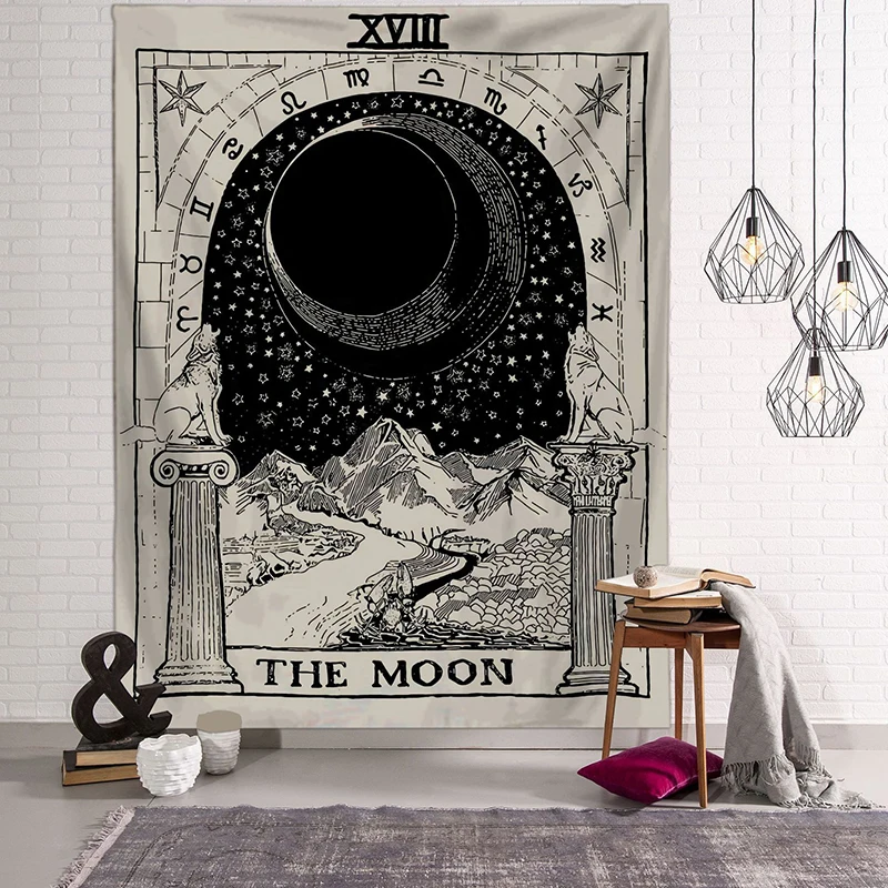 Tenture murale de cartes de Tarot, tapisserie de Mandala, décoration de salle d'astrologie, Divination de sorcellerie, couvre-lit, décoration de mur de soleil et de lune