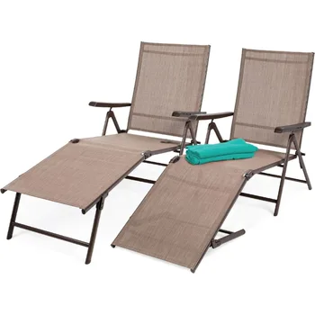 Set of 2 Outdoor Patio Chaise Lounge Chair Adjustable Reclining Folding Pool Lounger for Poolside,Backyard,250lb Weight Capacity 6