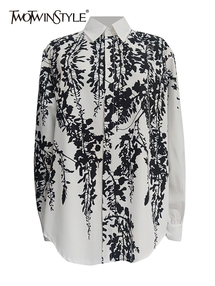 

Женская рубашка с отложным воротником TWOTWINSTYLE, однобортная Повседневная Блузка с длинным рукавом и цветным блочным принтом