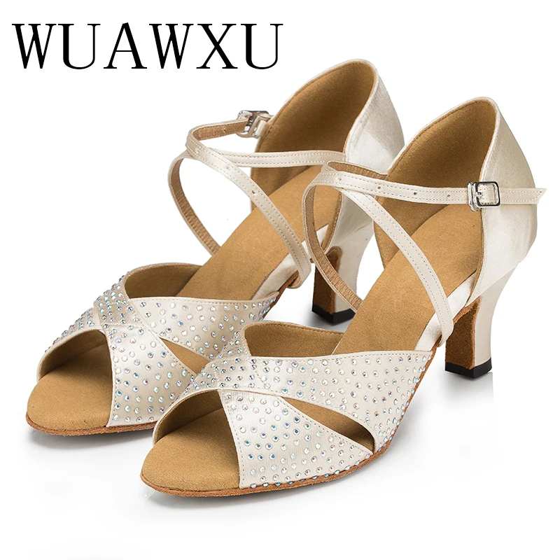 NATASHA Hot selling black and white glitter cloth women's Latin dance shoes National standard dance shoes Party square dance sho