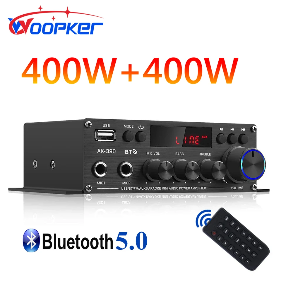 Woopker AK390 BT 5.0 HiFi パワーアンプ 400Wx2 ステレオデジタル