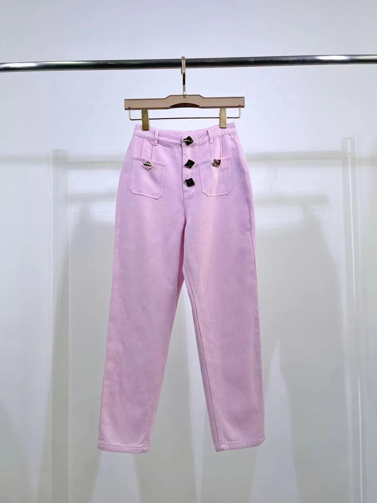 

Fyion High Quality Women's Pink Jeans Fashion Runway Solid Cutout Long Pants Jeans Summer 2022 New Design