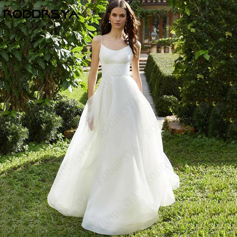 

RODDRSYA Spaghetti Straps Tulle Wedding Dress Sleeveless Scoop Neck Bride Gowns Backless Button A-Line Vestido Novia Custom Made