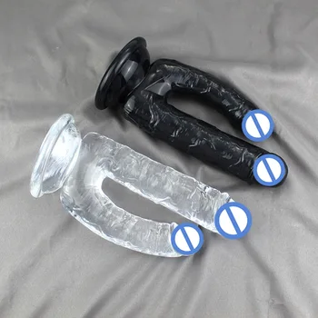 A93 Double Head Dildo Oversized V-Shaped Dicks Women's Gay Lala Simulation Penis TPE Sex Toys Adult Orgasm G-spot Squirting Toy 5