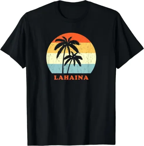 New Limited Lahaina Maui Vintage Retro Palm Tree Sunset Vacation T Shirt Maniche Lunghe O Corte