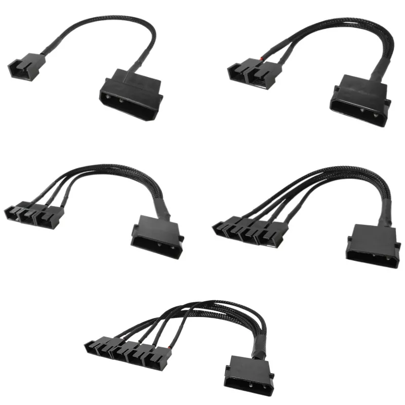 

Sleeved 4Pin IDE Molex to 4-Port 3Pin/ 4Pin 1 to 1/2/3/4/5 Cooler Cooling Fan Splitter Power Cable