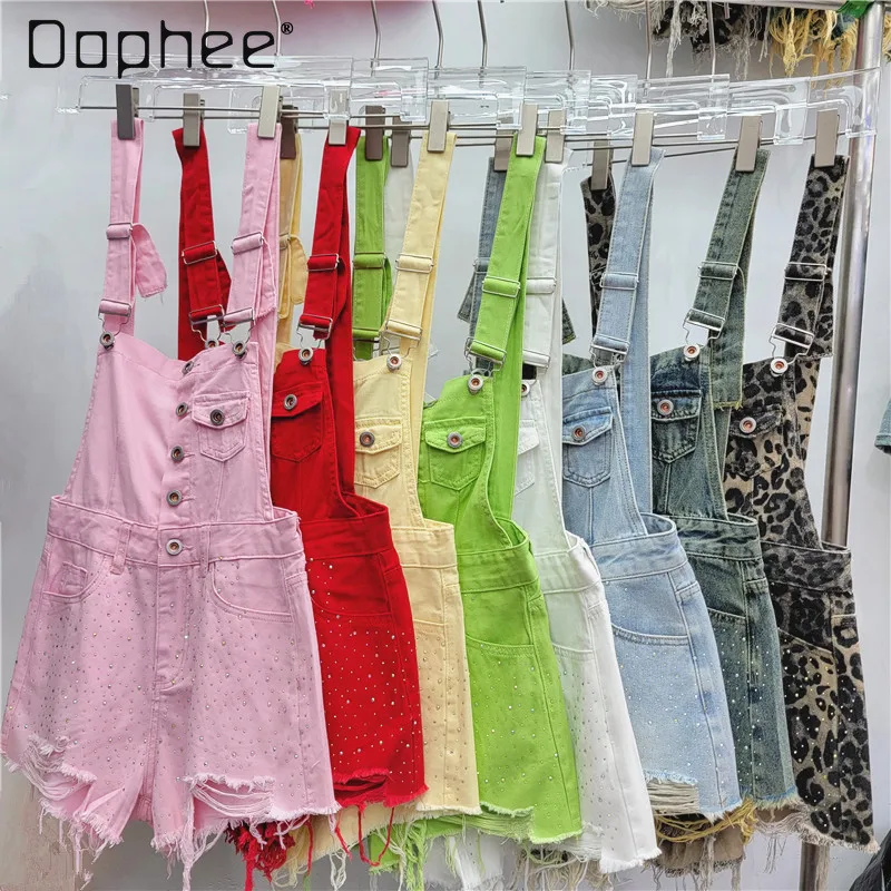 hot-drilling-sweet-denim-suspender-shorts-female-student-2024-summer-fashion-preppy-style-a-line-ripped-one-piece-hot-pants