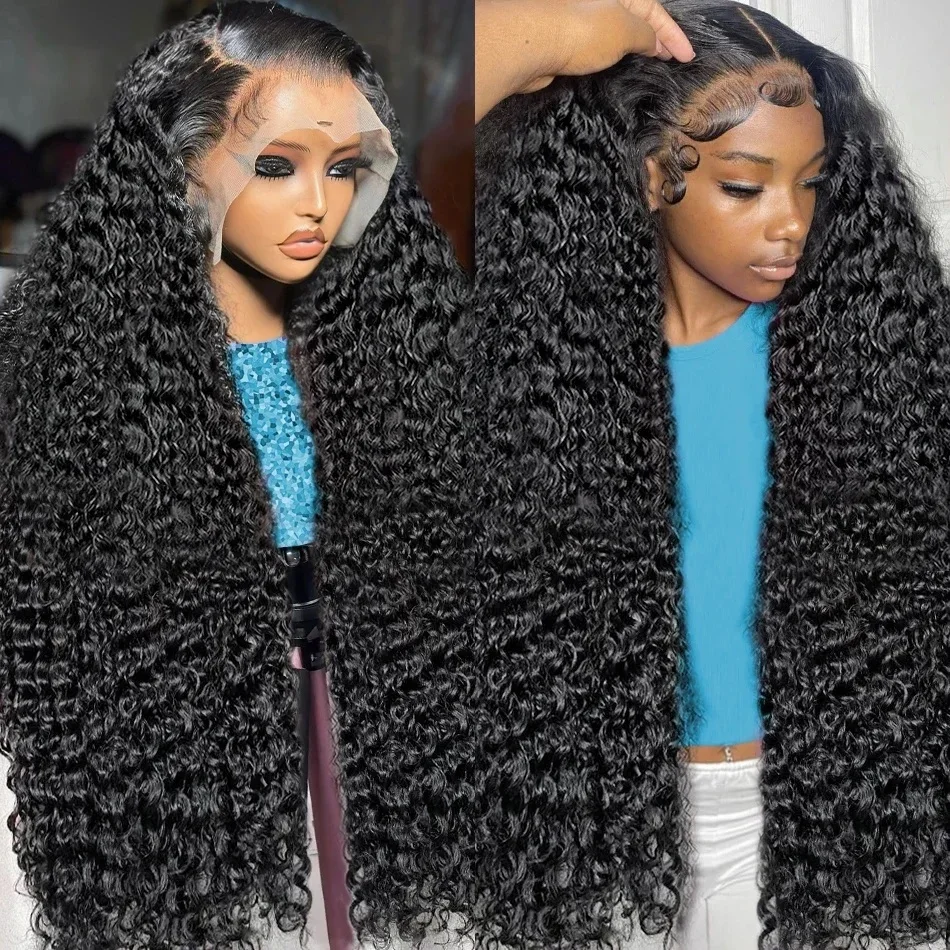 Deep Wave Transparent 13x4 Lace Frontal Wig 30 32 Inch Lace Front Brazilian 100% Human Hair Wig Deep Curly 180 Density For Women