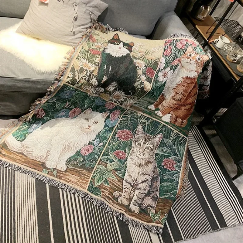 

Cute Cat Blanket Personality Tapestry Office Air Conditioning Blanket Nap Blanket Living Room Sofa Ornaments 125x150cm