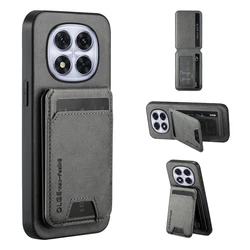 Magsafe Magnetic Wallet Card Holder Leather Phone Case with Solid Color Bumper - Redmi Note 13 5G (Grey)