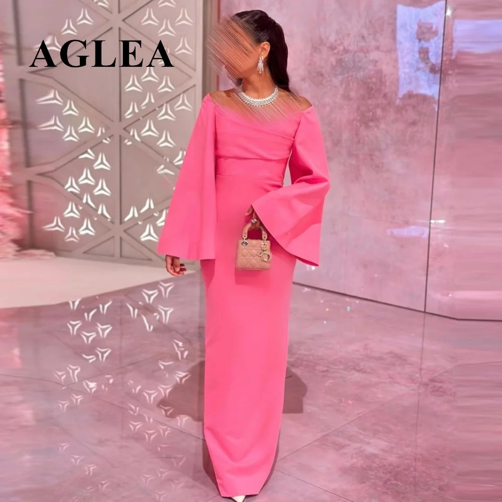 

AGLEA 2023 Off the Shoulder Long Sleeves Party Dress Mermaid Satin Formal Floor Length Elegant Evening Prom Gowns with A Bow Tie