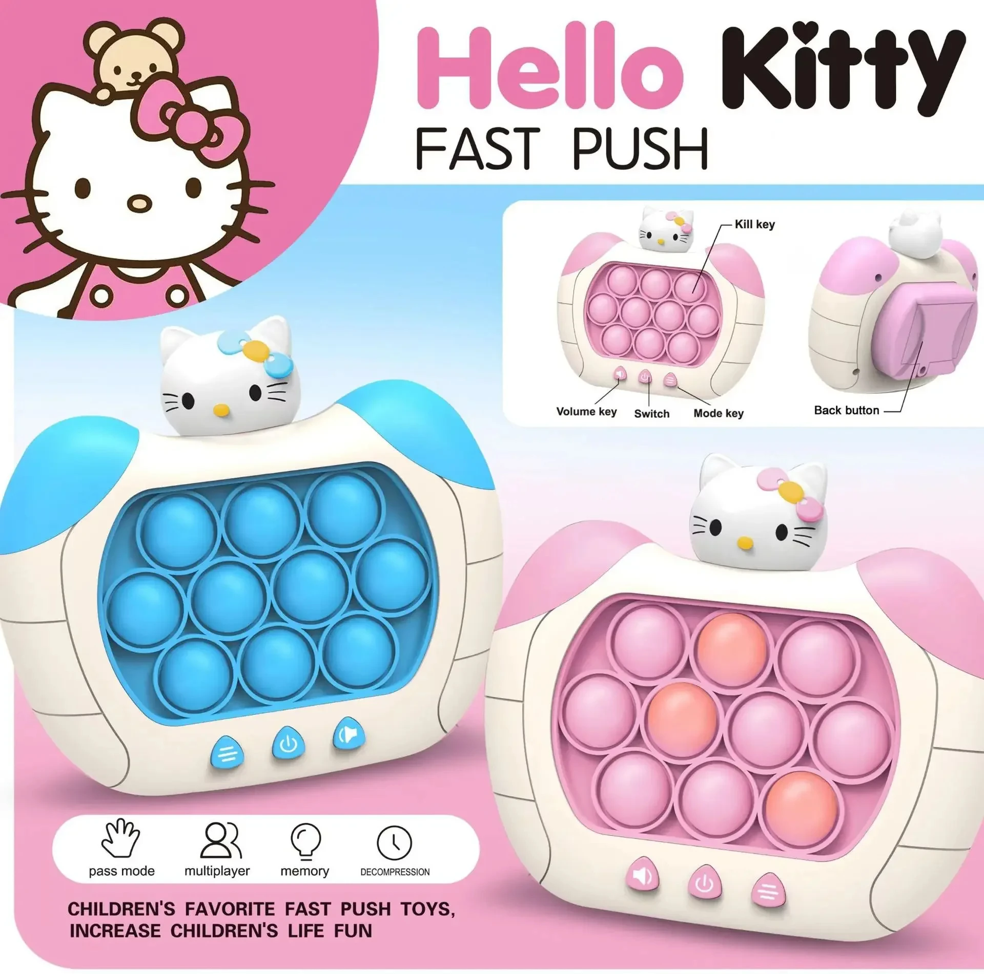 

Hellokittys Kuromi Cinnamoroll Fast Push Game Sanrios Machine Silicone Stress Reducing Puzzle Game Machine Adult Kids Toys Gifts