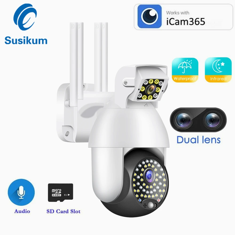 WIFI Security Outdoor PTZ Camera 3MP ICAM365 APP Auto Tracking Speed Dome Wireless Waterproof Dual Lens Camera