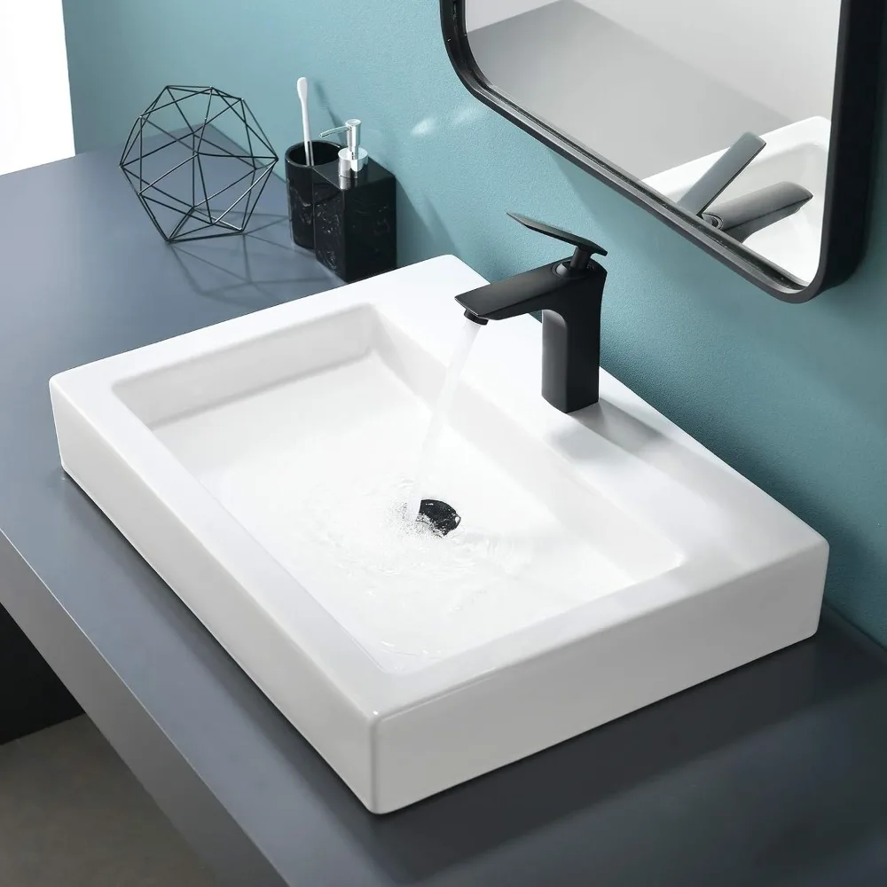 24x18 inch ceramic container sink above countertop, rectangular bathroom countertop, bathroom sink bowl basin with faucet hole 4