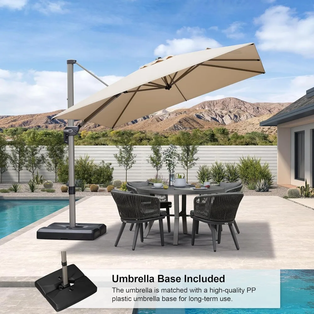 Patio Umbrella with Base Included, 9ft Outdoor Aluminum Cantilever Umbrella with 360° Rotation, Aluminum Large Offse 5