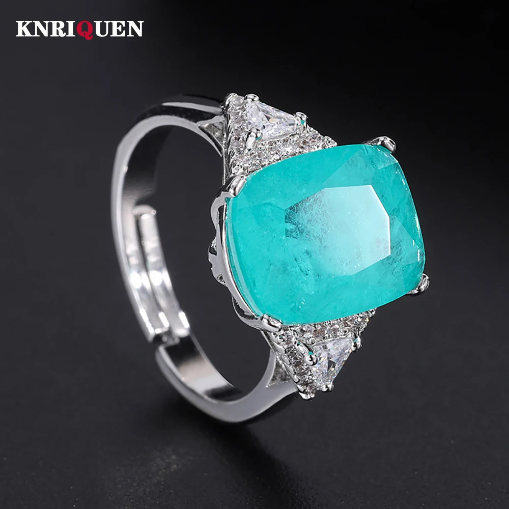 

Charms Gemstone Rings for Women Retro 10*12mm Paraiba Tourmaline Emerald Ruby Wedding Band Party Cocktail Fine Jewelry Wholesale