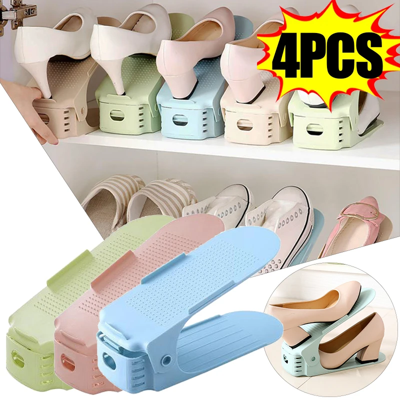 

4pcs Adjustable Shoe Slots Organizer Shoe Space Saver Double Deck Shoe Rack Holder for Closet Organization for Closet