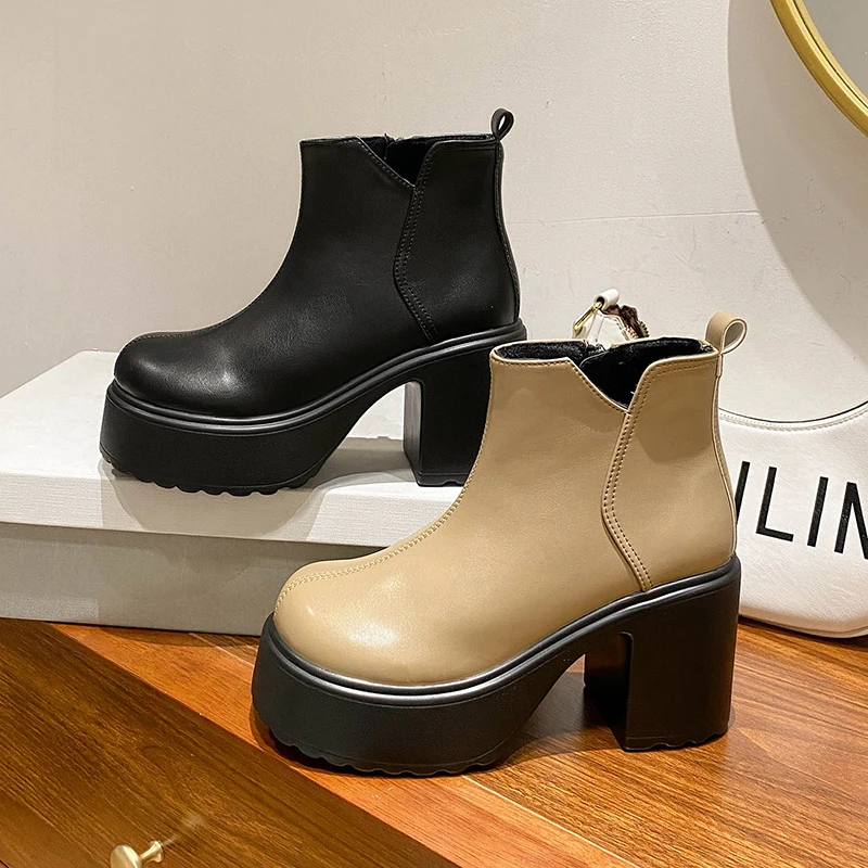 

Новые женские ботинки на очень высоком каблуке 2022, Модные женские повседневные и удобные ботинки с круглым носком для женщин