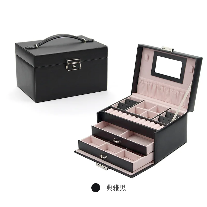 Three -layeradvanced luxurycelebrity  Jewelry Box With Necklace Hook Earrings Ring Bracelet large-capacityStorage Case large capacity three layer flannelette check jewelry box hand necklace earrings studs earrings ring storage box