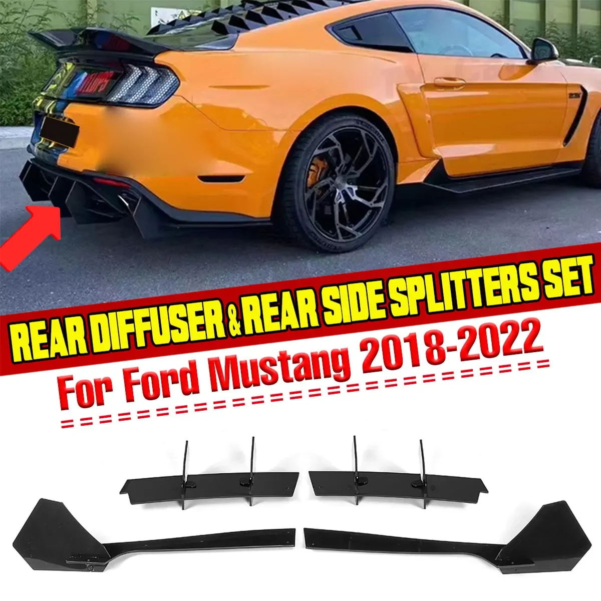 

New Car Rear Bumper Lip Diffuser Spoiler Chassis Deflector Rear Side Splitters Apron Flaps For Ford For Mustang 2018-2022