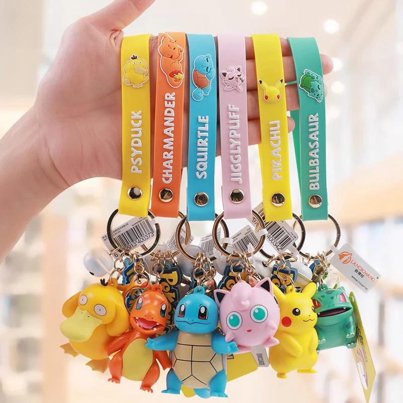 키 체인  이상해씨 Squirtle Jigglypuff 애니메이션 액션 피규어 장난감 펜던트 Charmander Psyduck 액세서리 가방 열쇠 고리
