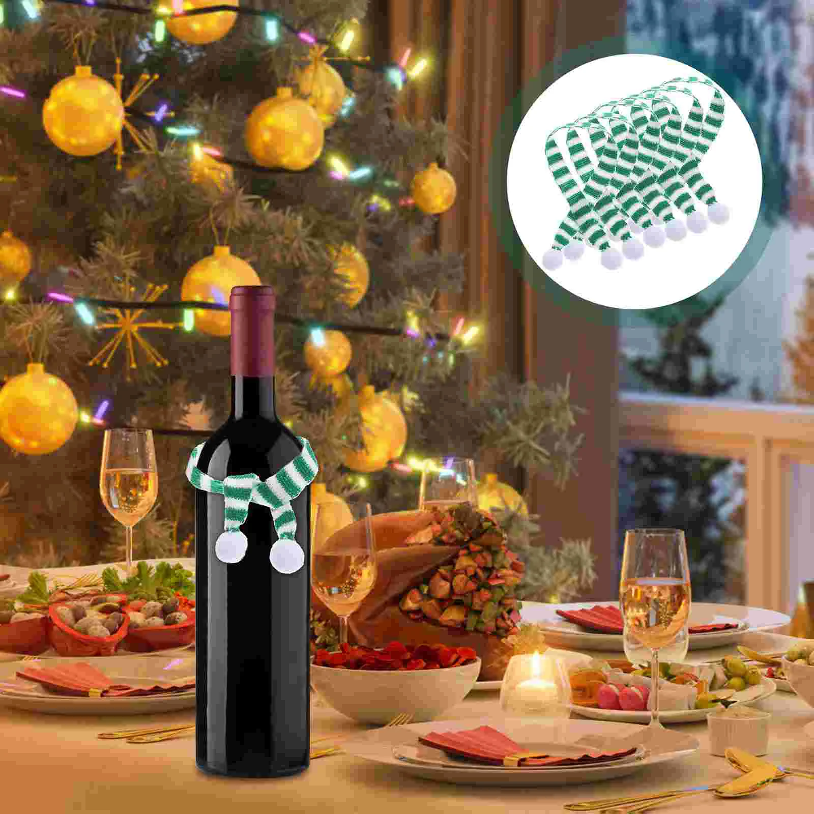 

Christmas Mini Scarves Wine Bottle Gift Decor DIY Knitted Scarf Mini knitting scarf bear doll wine bottle holiday decor