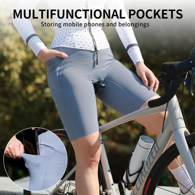 WOSAWE Women Cycling Shorts 3D Padded Shockproof MTB Bike Shorts Ladies Bicycle Pad Shorts Mountain Fitness Tights 2 Pockets